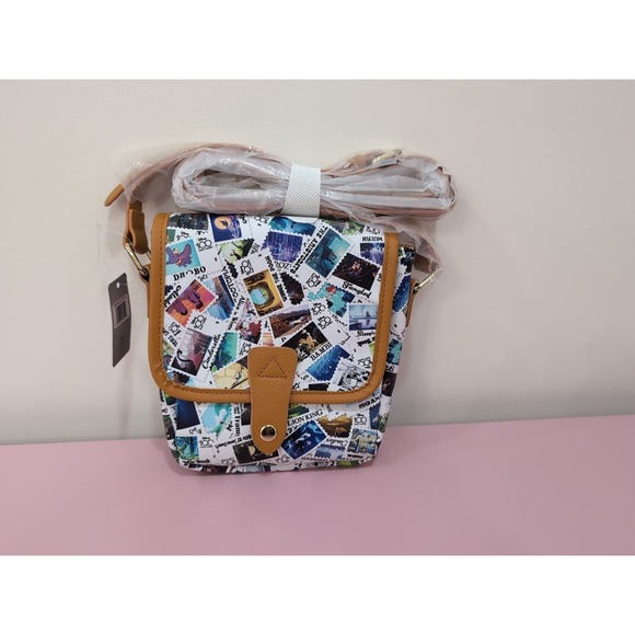 Disney Handbags - NWT Buckle-Down Disney D100 Anniversary Stamp Print Crossbody Bag Vegan Leather